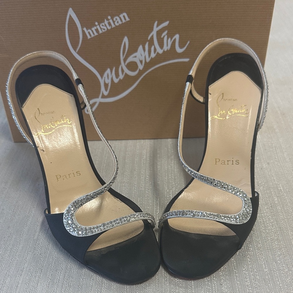 Christian Louboutin Black Heels with Silver Straps - Picture 2 of 7